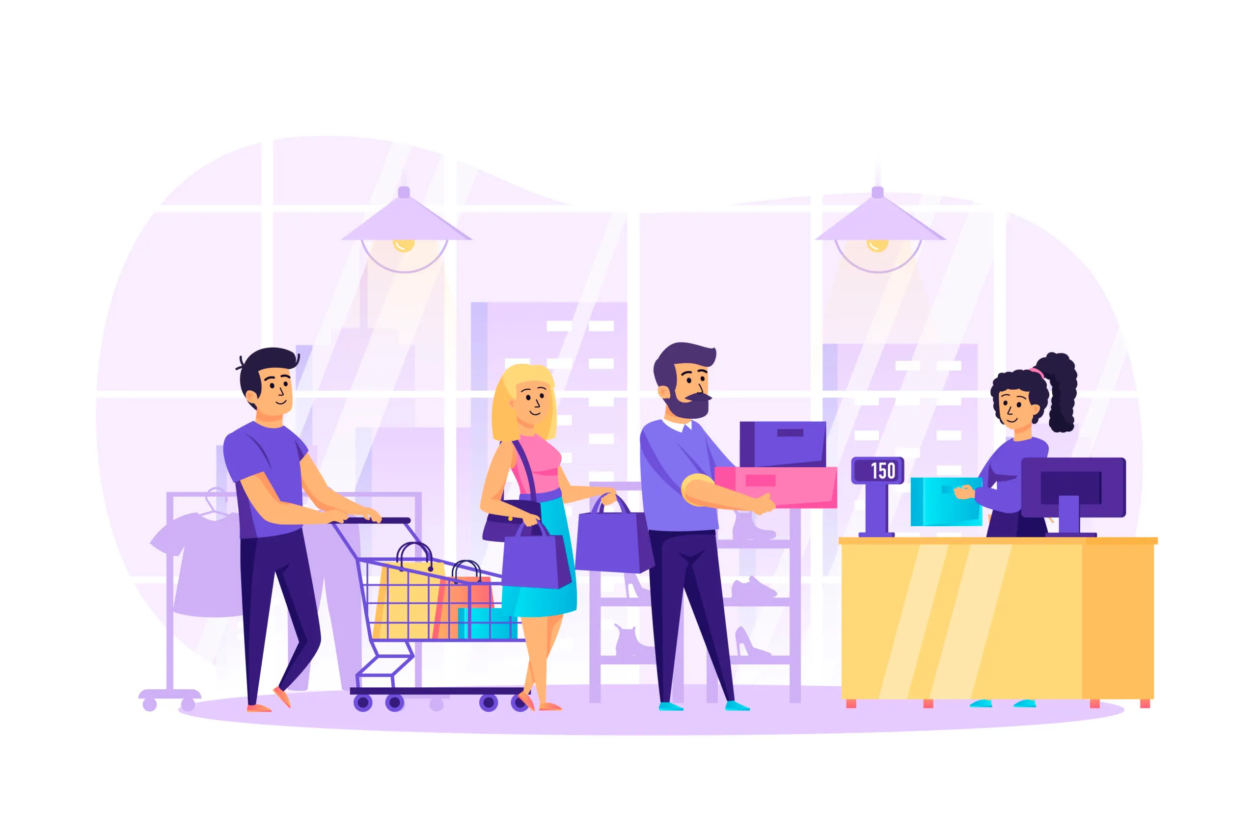 Ilustración de compras en comercio local